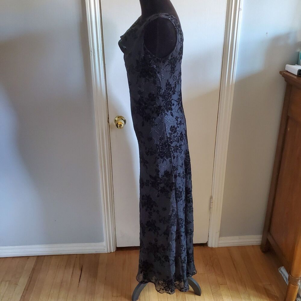 Exquis Black Floral Velvet Burnout Maxi Dress Size S 90s Y2k Whimsigoth Witchy - Picture 2 of 11